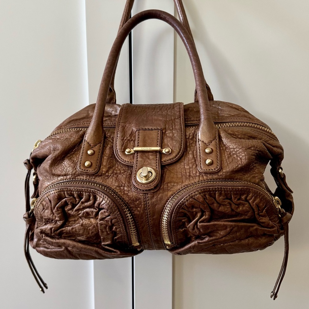 Botkier Bianca Metallic Bronze Leather Satchel Handbag, Antiqued Gold Hardware - Picture 2 of 16